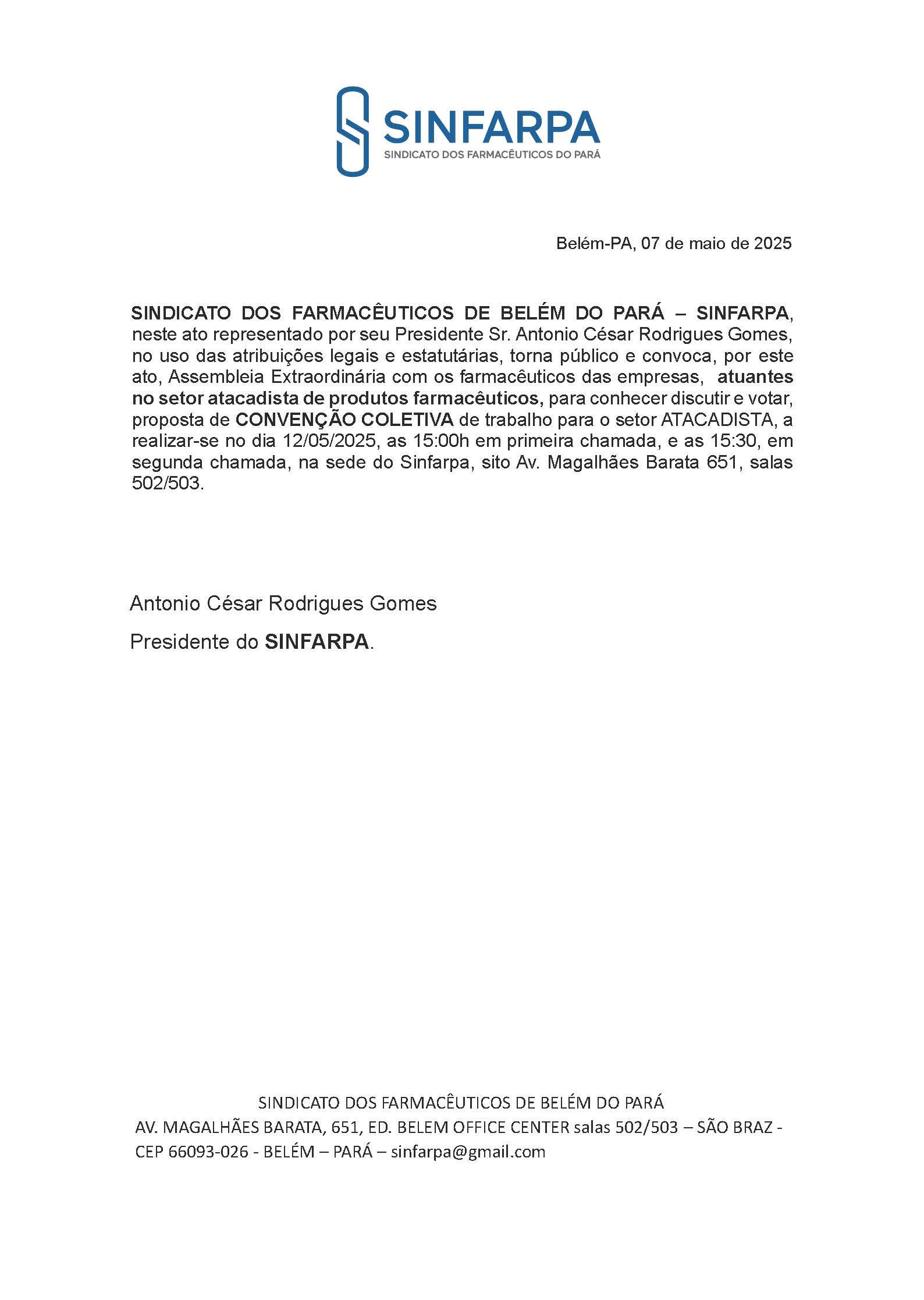 SINFARPA convoca farmacêuticos do setor atacadista para Assembleia Extraordinária